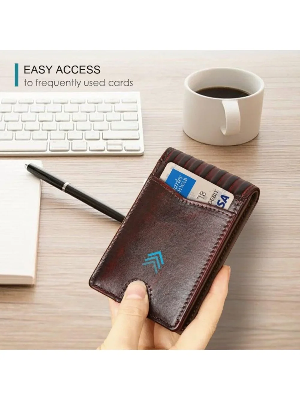 Men's Bifold Leather Wallet with RFID Blocking, 12 Card Slots, USA Flag Design